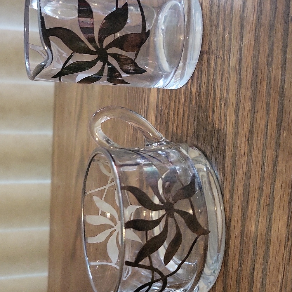 Clear Crystal  Creamer And Sugar With Silver Inlay.